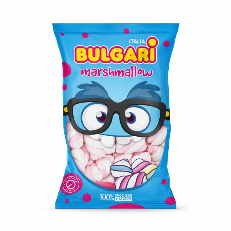 Marshmallow Ζαχαρωτά Bulgari - Twist Λευκό - Ροζ - Βανίλια (1kg.) ≈250τμχ.