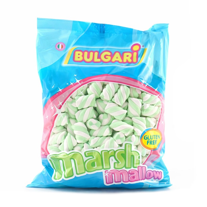 Marshmallow Ζαχαρωτά Bulgari - Twist Λευκό - Βεραμάν Βανίλια (1kg.) ≈250τμχ.
