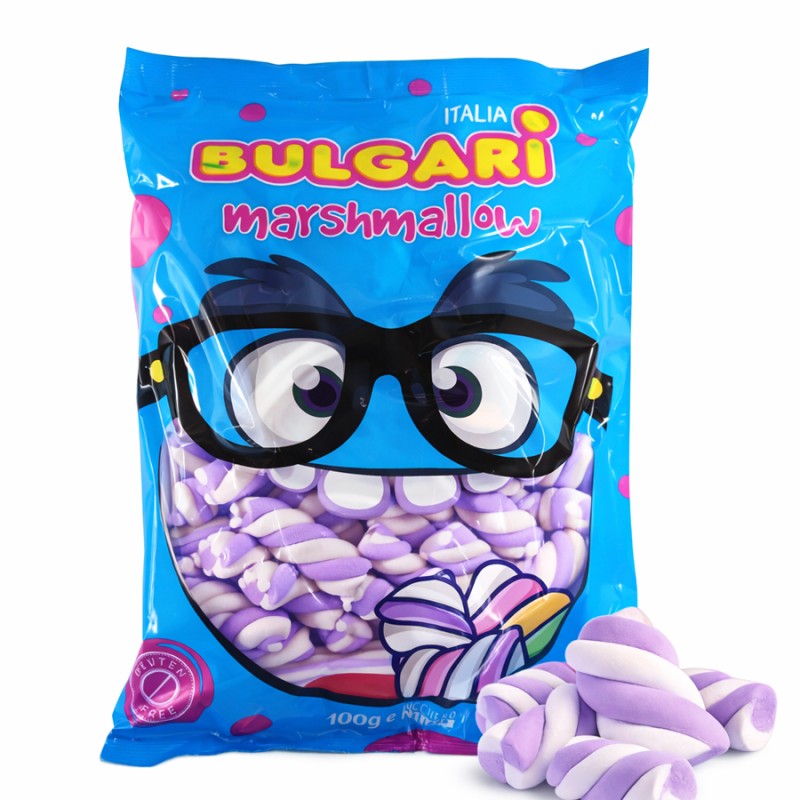 Marshmallow Ζαχαρωτά Bulgari - Twist Λευκό - Λιλά - Βανίλια (1kg.) ≈250τμχ.