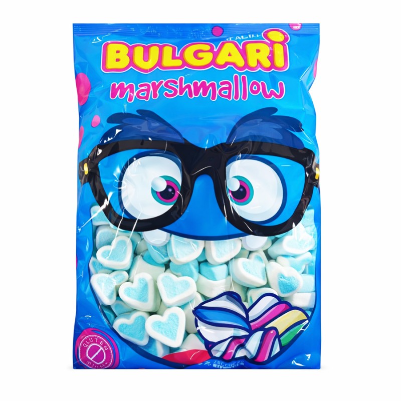 Marshmallow Ζαχαρωτά Bulgari - Καρδιές - Λευκό - Γαλάζιο (0.9kg.) ≈100τμχ.