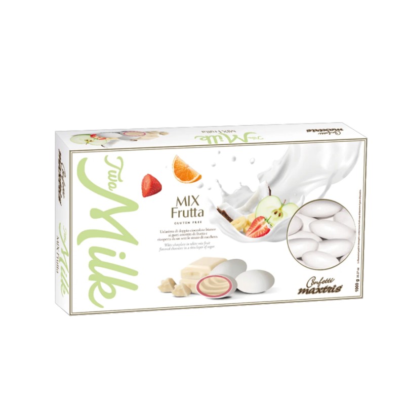 Κουφέτα Maxtris - Διπλή Σοκολάτα - Two Milk Mix Φρούτων Λευκό (1kg.) ≈200τμχ.