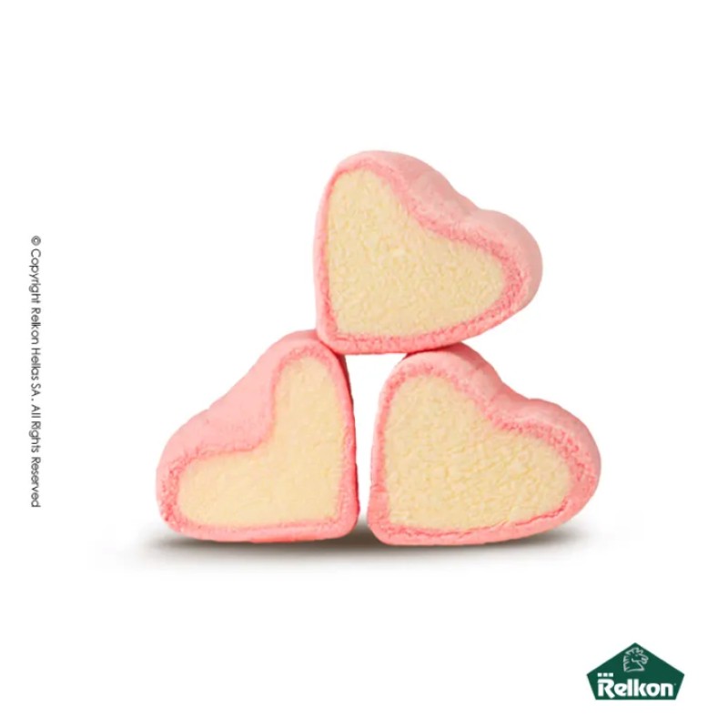 Marshmallow Ζαχαρωτά Relkon - Σχήμα Καρδιά Ροζ - Λευκό (1kg.) ≈150τμχ.