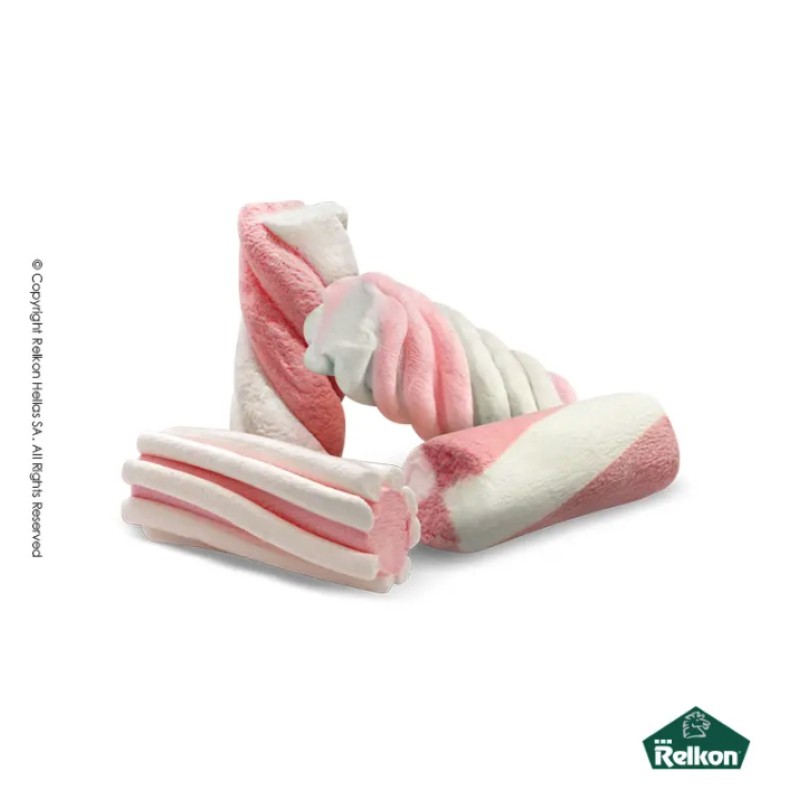 Marshmallow Ζαχαρωτά Relkon - Twist Λευκό - Ροζ Βανίλια (1kg.) ≈220τμχ.