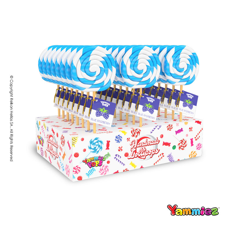 Γλειφιτζούρια Yammiez - Swirl Γαλάζιο/Λευκό Rasberry 50gr. (24τμχ.)