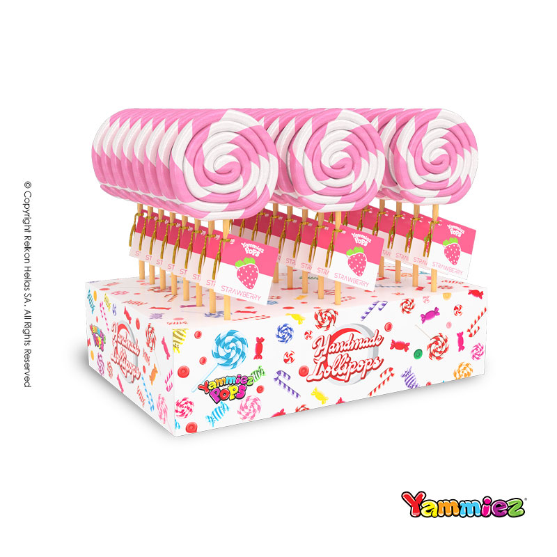 Γλειφιτζούρια Yammiez - Swirl Ροζ/Λευκό Φράουλα 50gr. (24τμχ.)