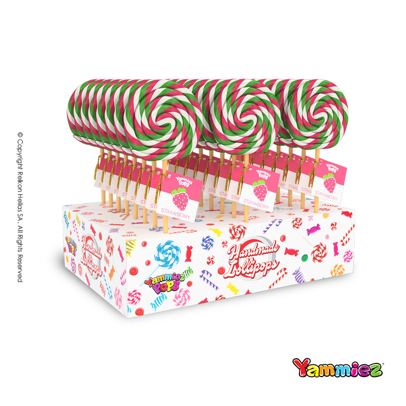 Γλειφιτζούρια Yammiez - Swirl Κόκκινο/Λευκό/Πράσινο Φράουλα 50gr. (24τμχ.)