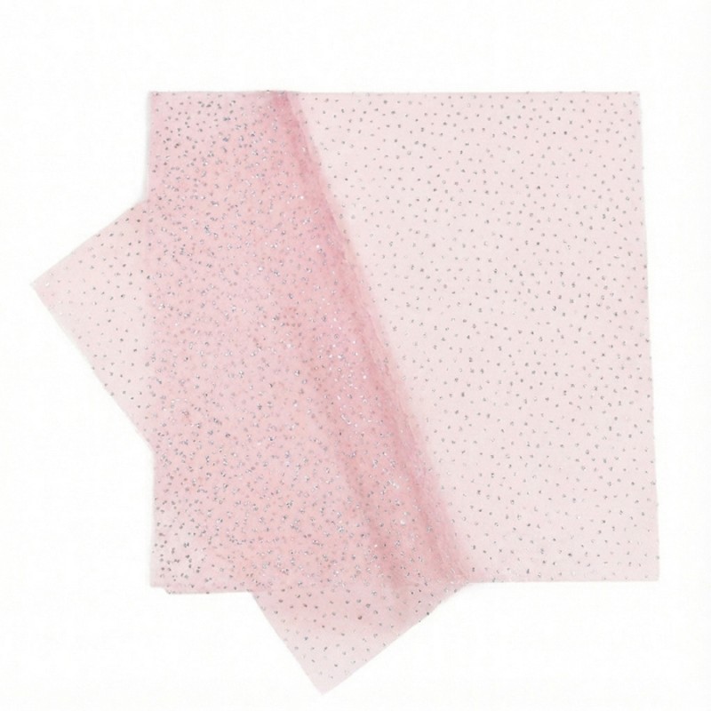 Τούλι Τετράγωνο Ροζ 14x14εκ. Με Ασημί Γκλίτερ (100τμχ.)
